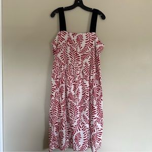 Linen Summer Floral White Red Dress Size XL